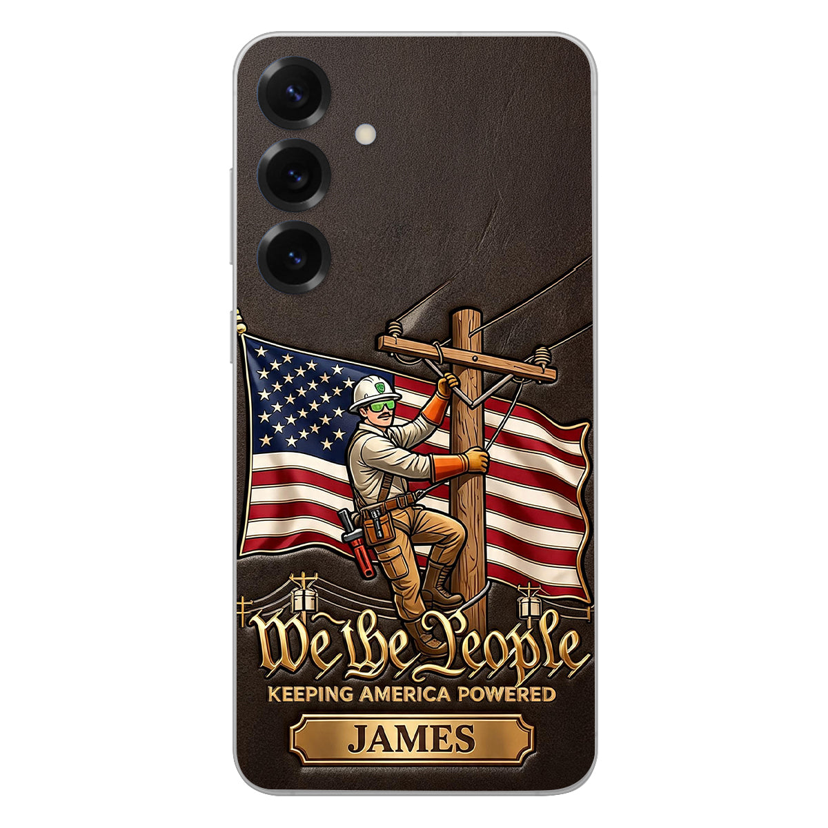 We The People - Personalized Lineman 3D Embossed Leather Phone Case