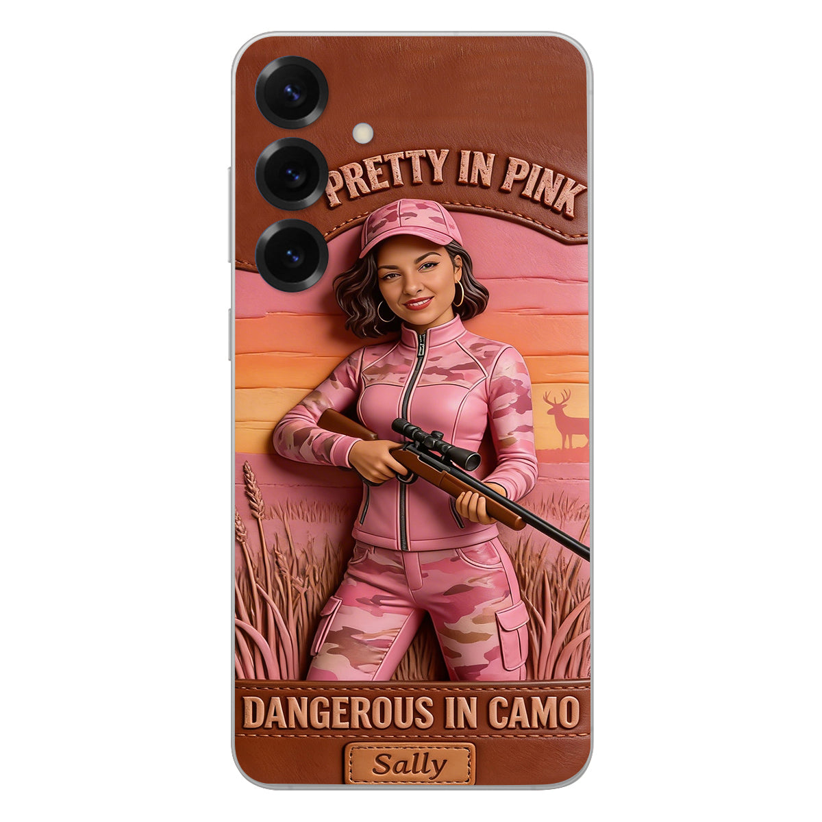 Custom Any Photo Dangerous In Camo - Personalized Hunting Leather Phone Case