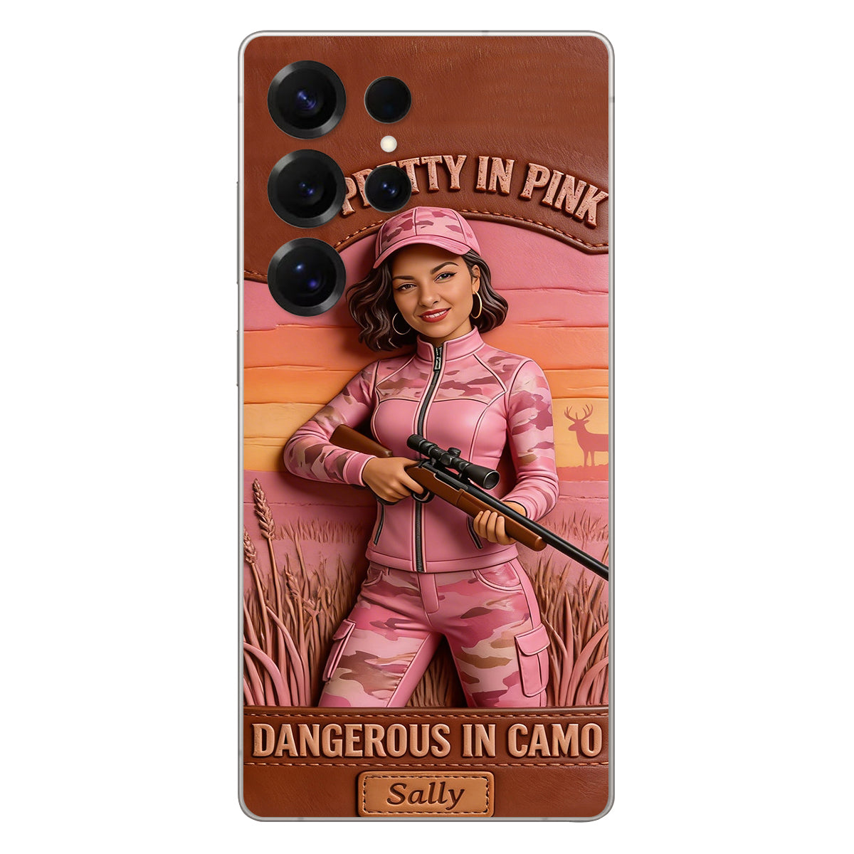 Custom Any Photo Dangerous In Camo - Personalized Hunting Leather Phone Case