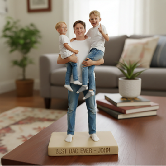 Custom Father and Two Sons Personalized Figurine Statue - Best Dad Ever Nameplate Keepsake - Unique Father's Day Desk Ornament Gift
