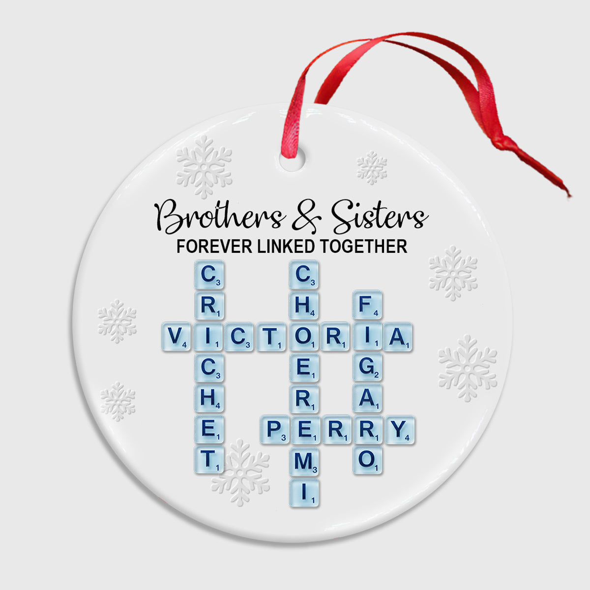 Brothers & Sisters Forever Linked Together, Sea Glass Name Puzzle - Personalized Family Ceramic Circle Ornament
