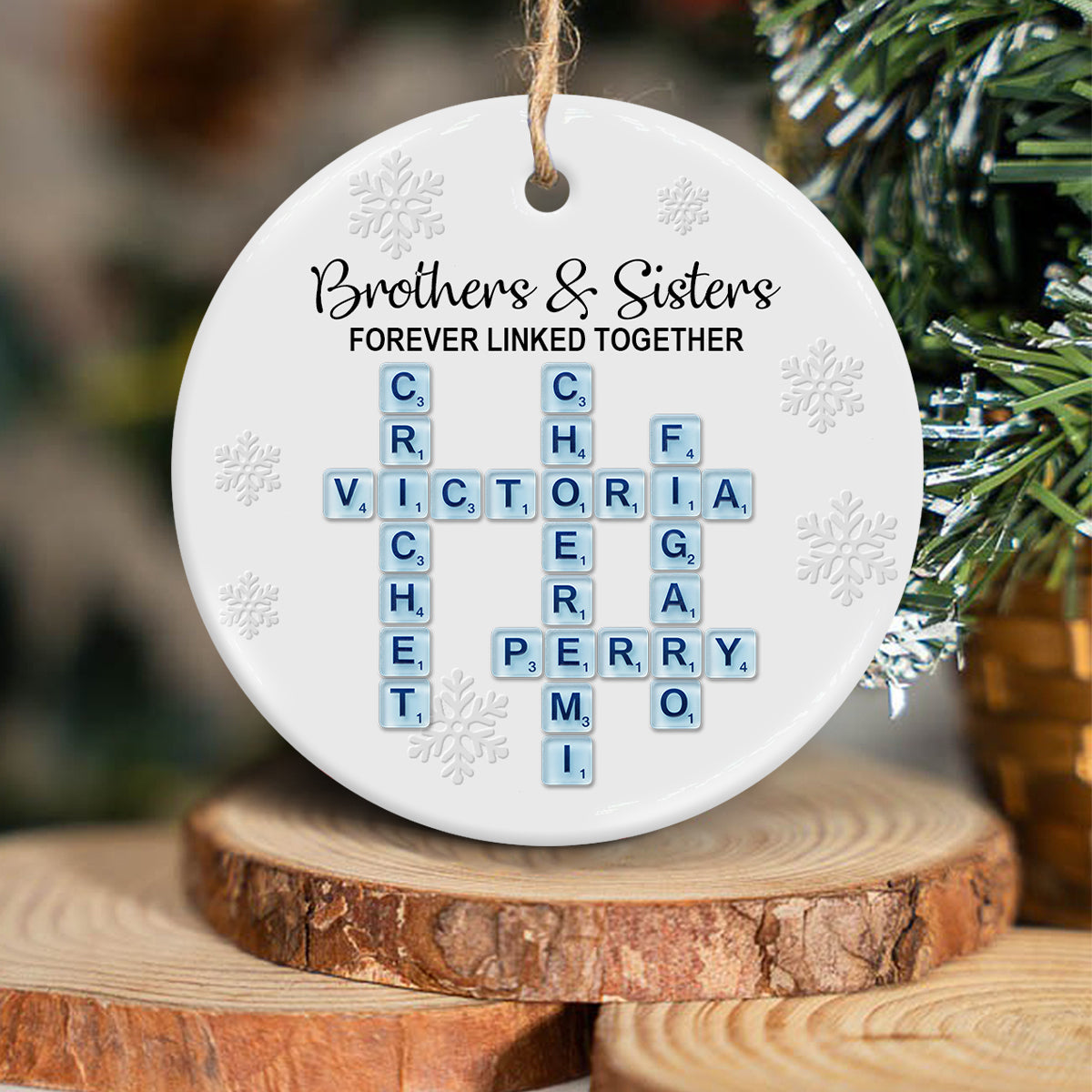 Brothers & Sisters Forever Linked Together, Sea Glass Name Puzzle - Personalized Family Ceramic Circle Ornament