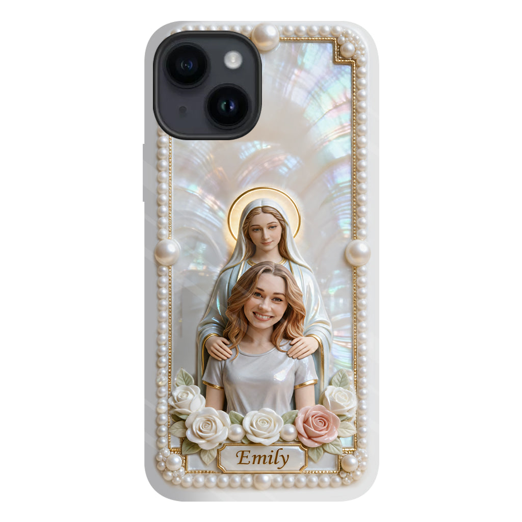 Blessed Virgin Mary Custom From Photo - Pearl & Roses - Personalized Christian Full Print Phone Case