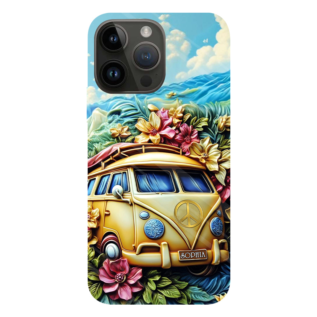 Floral Van Peace Sign - Personalized Hippie Full Print Phone Case