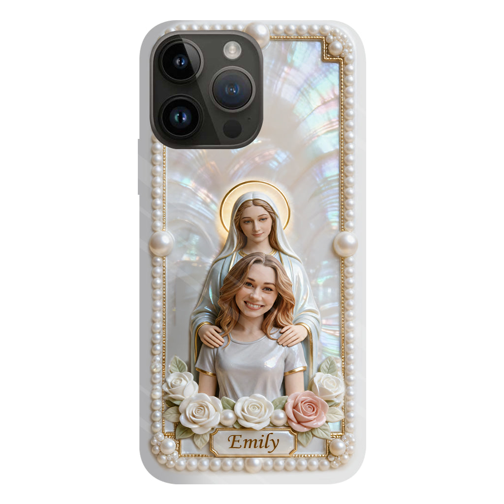 Blessed Virgin Mary Custom From Photo - Pearl & Roses - Personalized Christian Full Print Phone Case