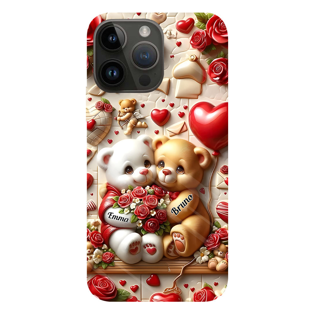 Cute Bear Couple - Personalized Couple Full Print Phone Case