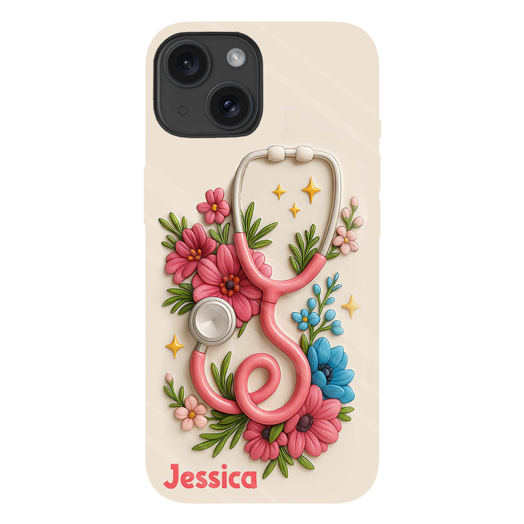 Floral Stethoscope - Personalized Nurse Full Print Phone Case