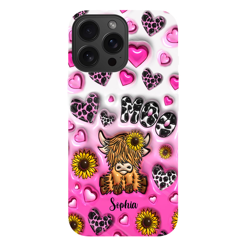 Sunflower Highland Cow - Personalized Full Print Phone Case