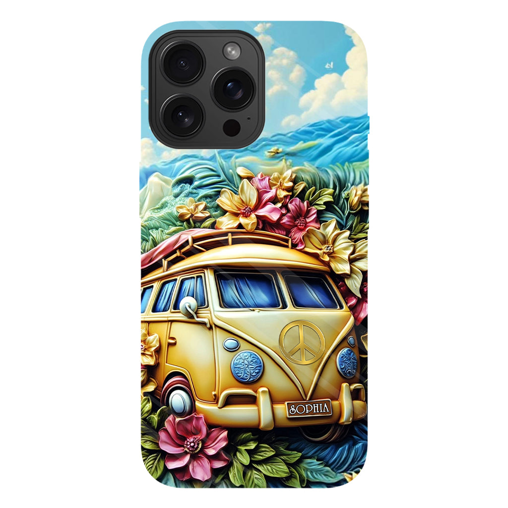 Floral Van Peace Sign - Personalized Hippie Full Print Phone Case