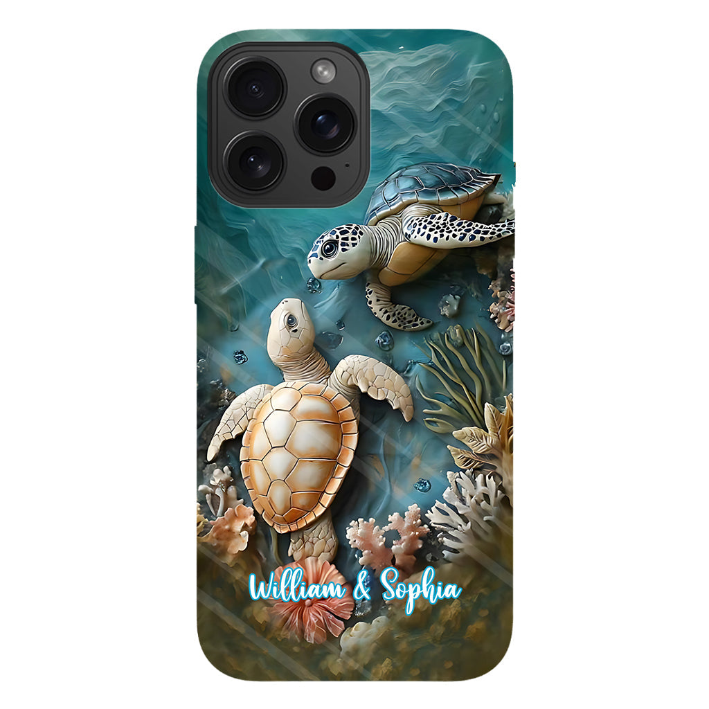 Couple Turtle Gift For Husband Wife, Anniversary - Personalized Couple Full Print Phone Case
