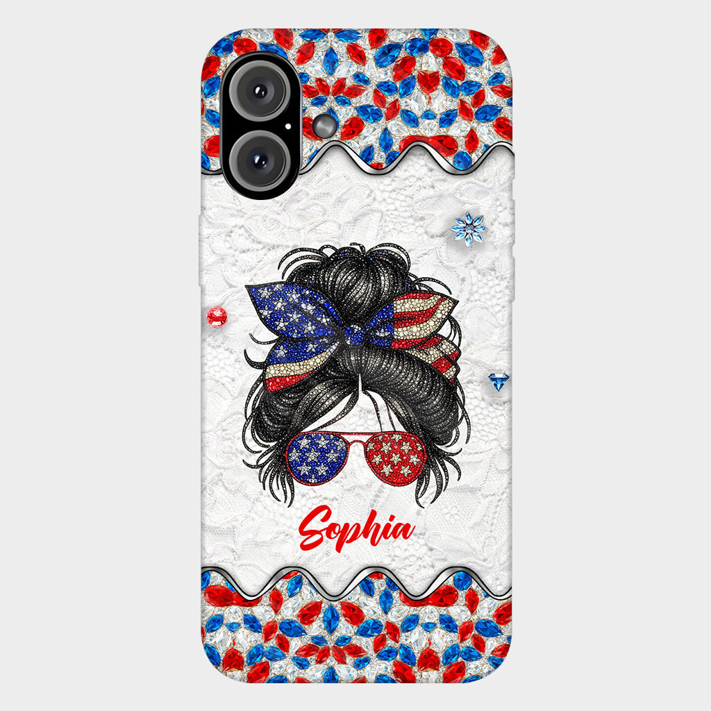 Messy Bun Girl - Personalized Independence Day/ 4th of July Full Print Phone Case