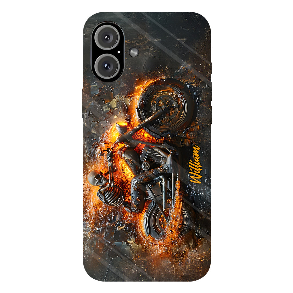 Skeleton Riding Flaming Motorcycle - Personalized Biker Full Print Phone Case