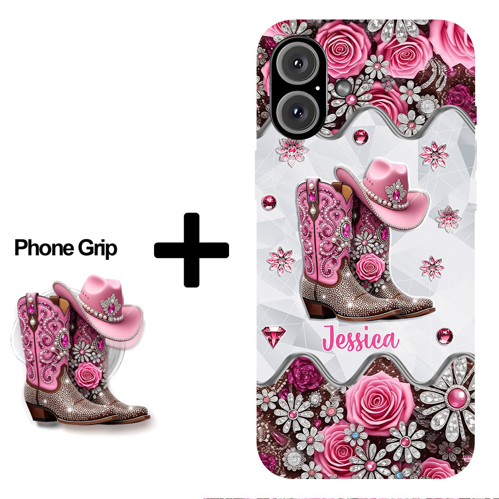 Cowgirl Boots - Personalized Cowgirl Full Print Phone Case & Phone Grip