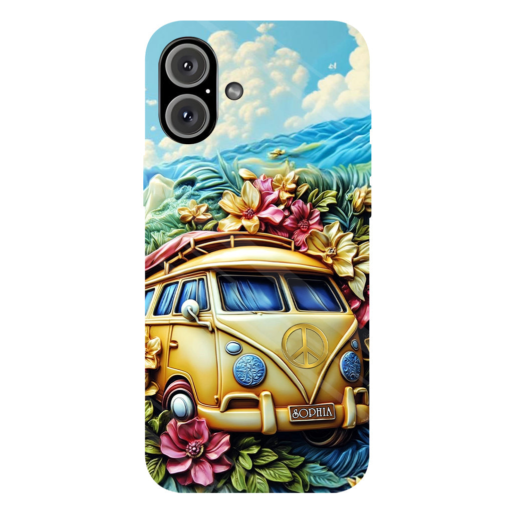 Floral Van Peace Sign - Personalized Hippie Full Print Phone Case