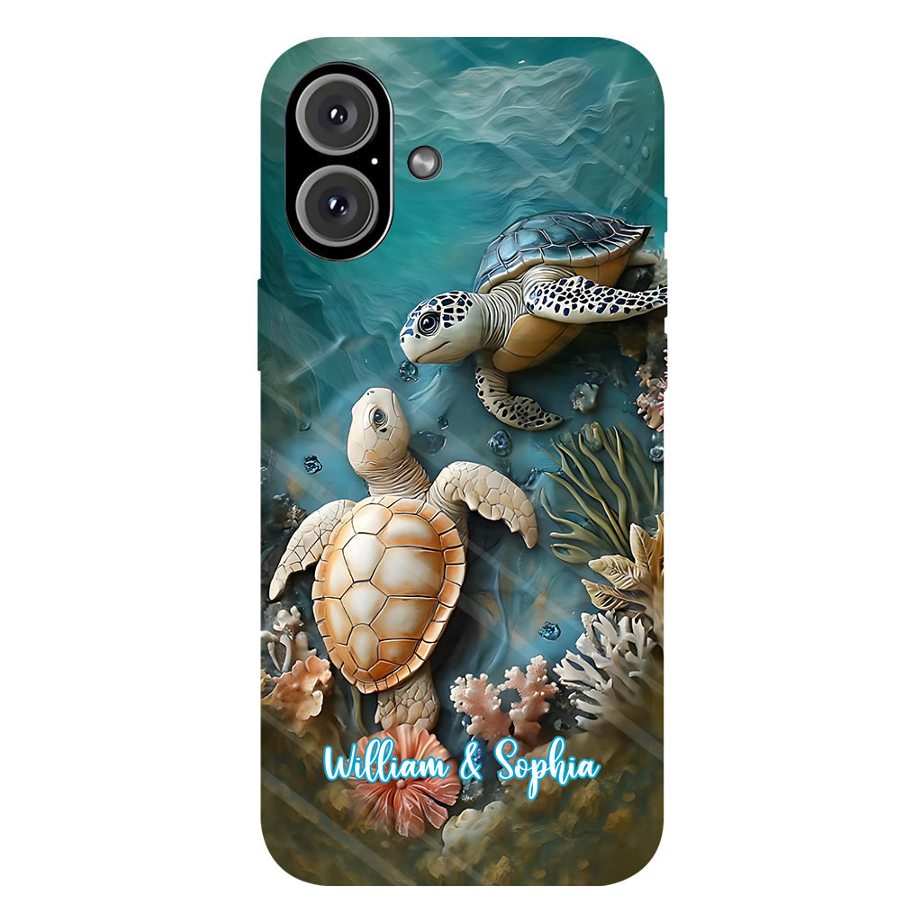 Couple Turtle Gift For Husband Wife, Anniversary - Personalized Couple Full Print Phone Case