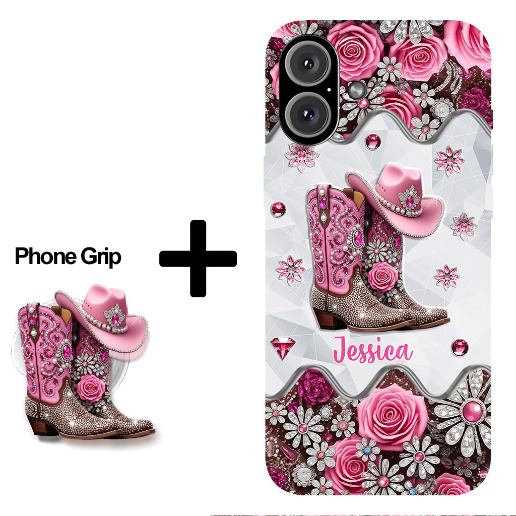 Cowgirl Boots - Personalized Cowgirl Full Print Phone Case & Phone Grip