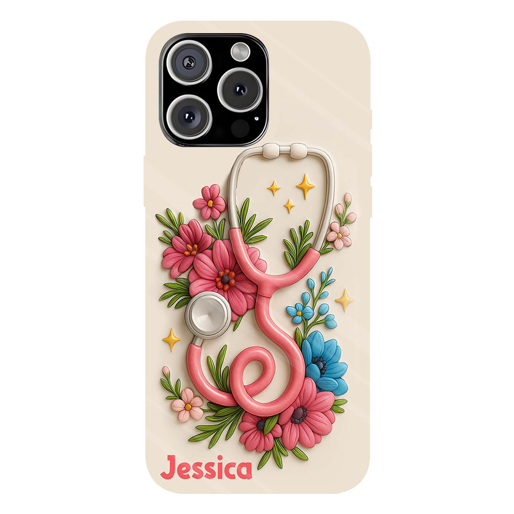 Floral Stethoscope - Personalized Nurse Full Print Phone Case