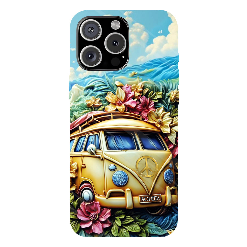 Floral Van Peace Sign - Personalized Hippie Full Print Phone Case