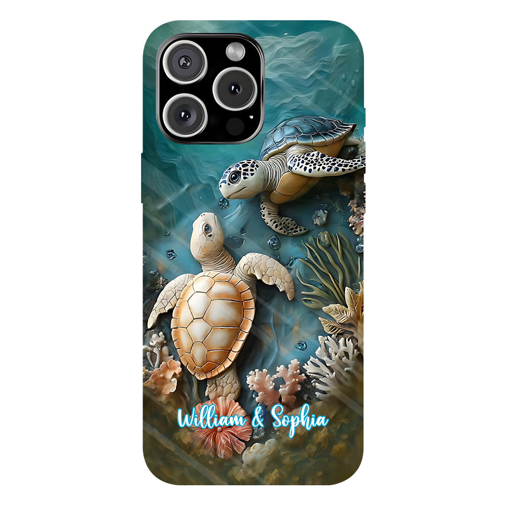 Couple Turtle Gift For Husband Wife, Anniversary - Personalized Couple Full Print Phone Case