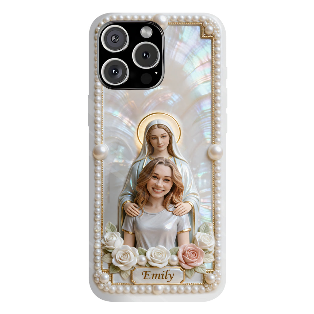 Blessed Virgin Mary Custom From Photo - Pearl & Roses - Personalized Christian Full Print Phone Case