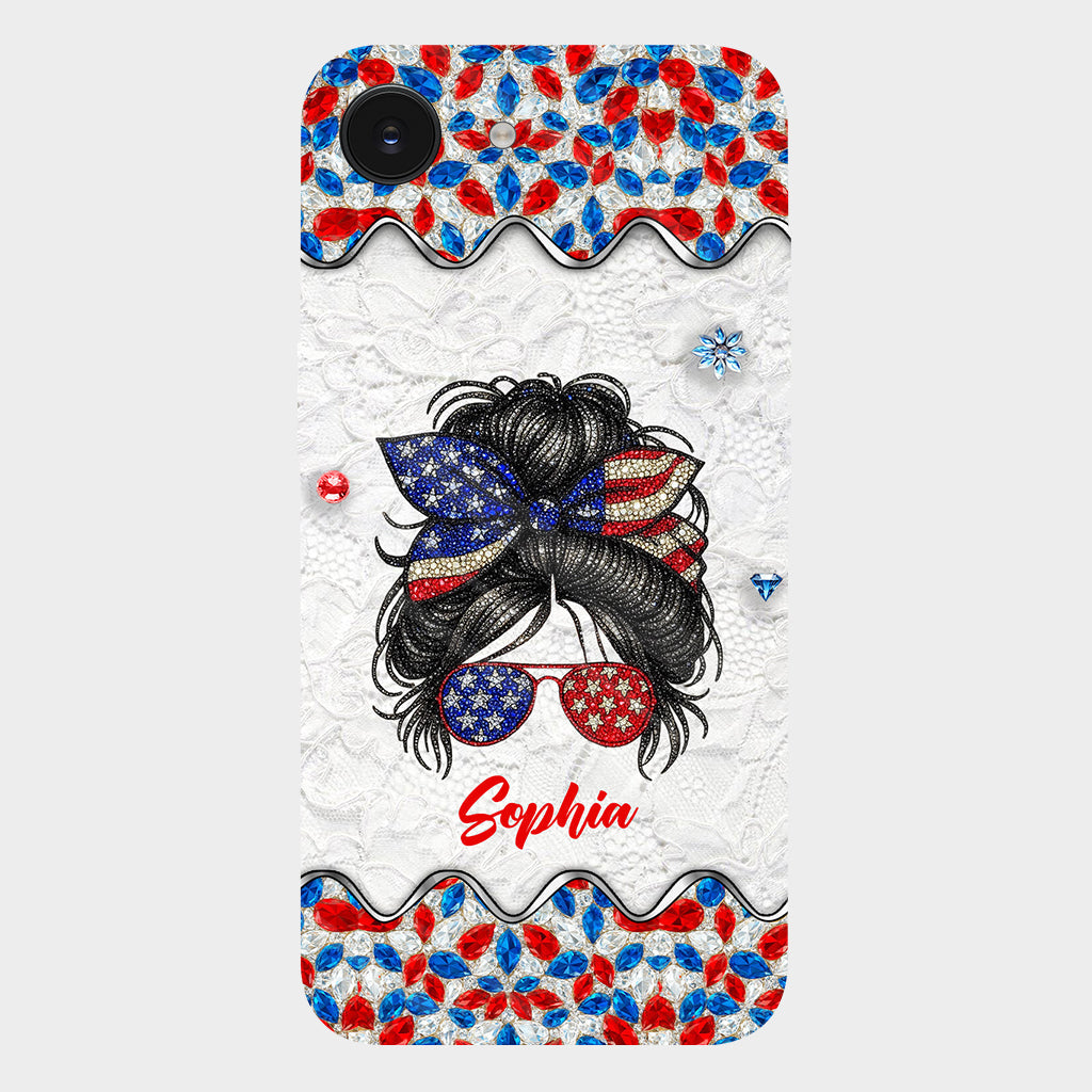 Messy Bun Girl - Personalized Independence Day/ 4th of July Full Print Phone Case