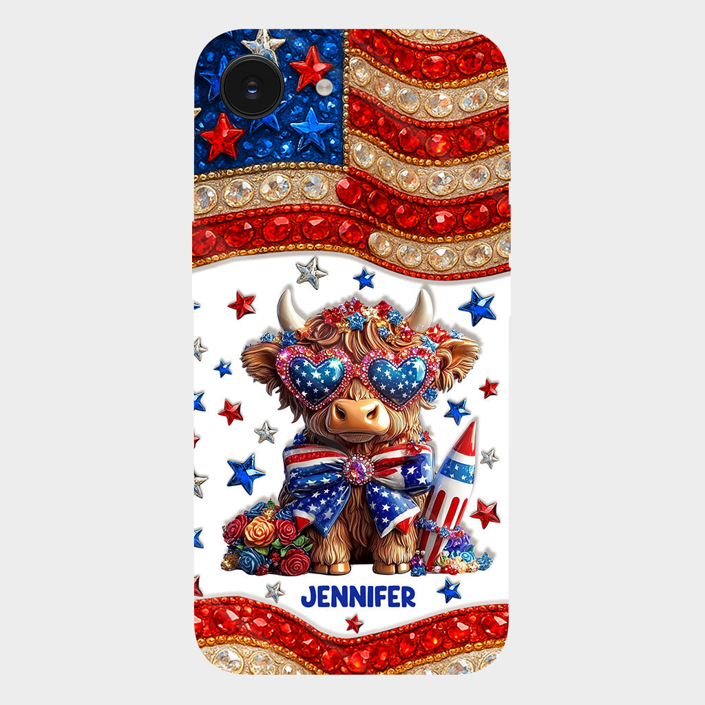 July 4th America - Personalized Highland Cow Full Print Phone Case