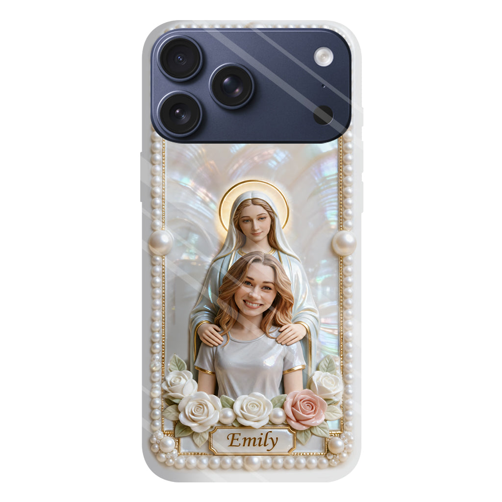 Blessed Virgin Mary Custom From Photo - Pearl & Roses - Personalized Christian Full Print Phone Case