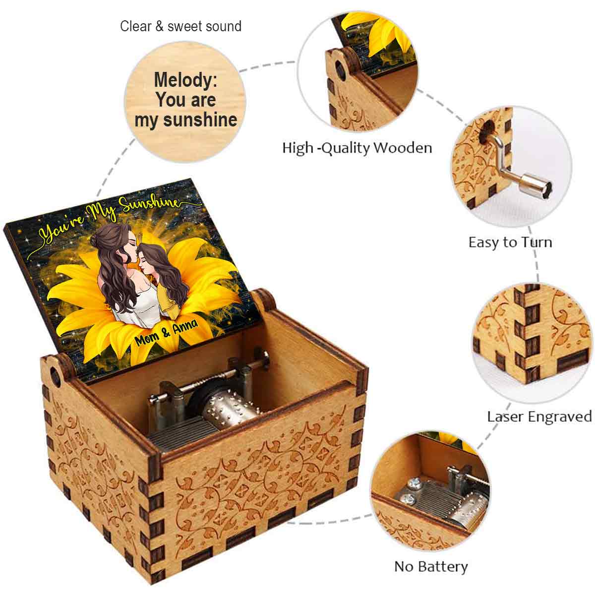 You're My Sunshine - Personalized Mother's Day Mother Hand Crank Music Box