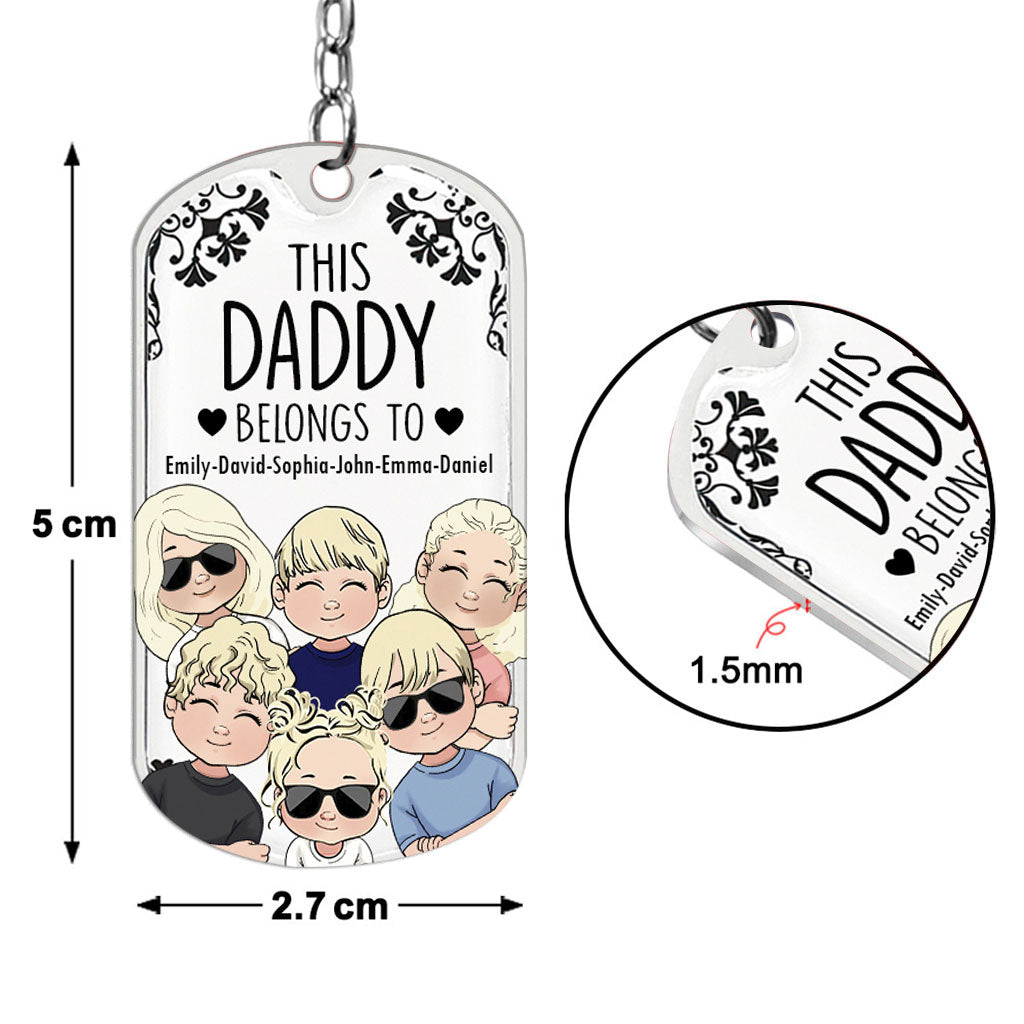 This Father Belongs To - Gift for dad, grandpa, mom, uncle, aunt, grandma - Personalized Stainless Steel Keychain