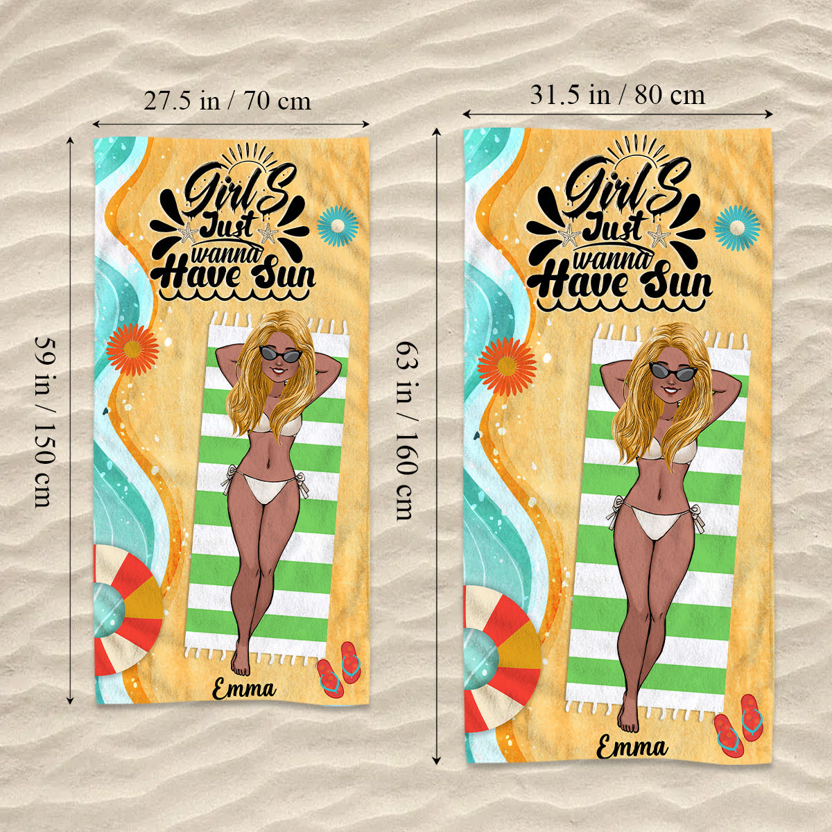 Girls Just Wanna Have Sun - Personalized Sea Lover Beach Towel
