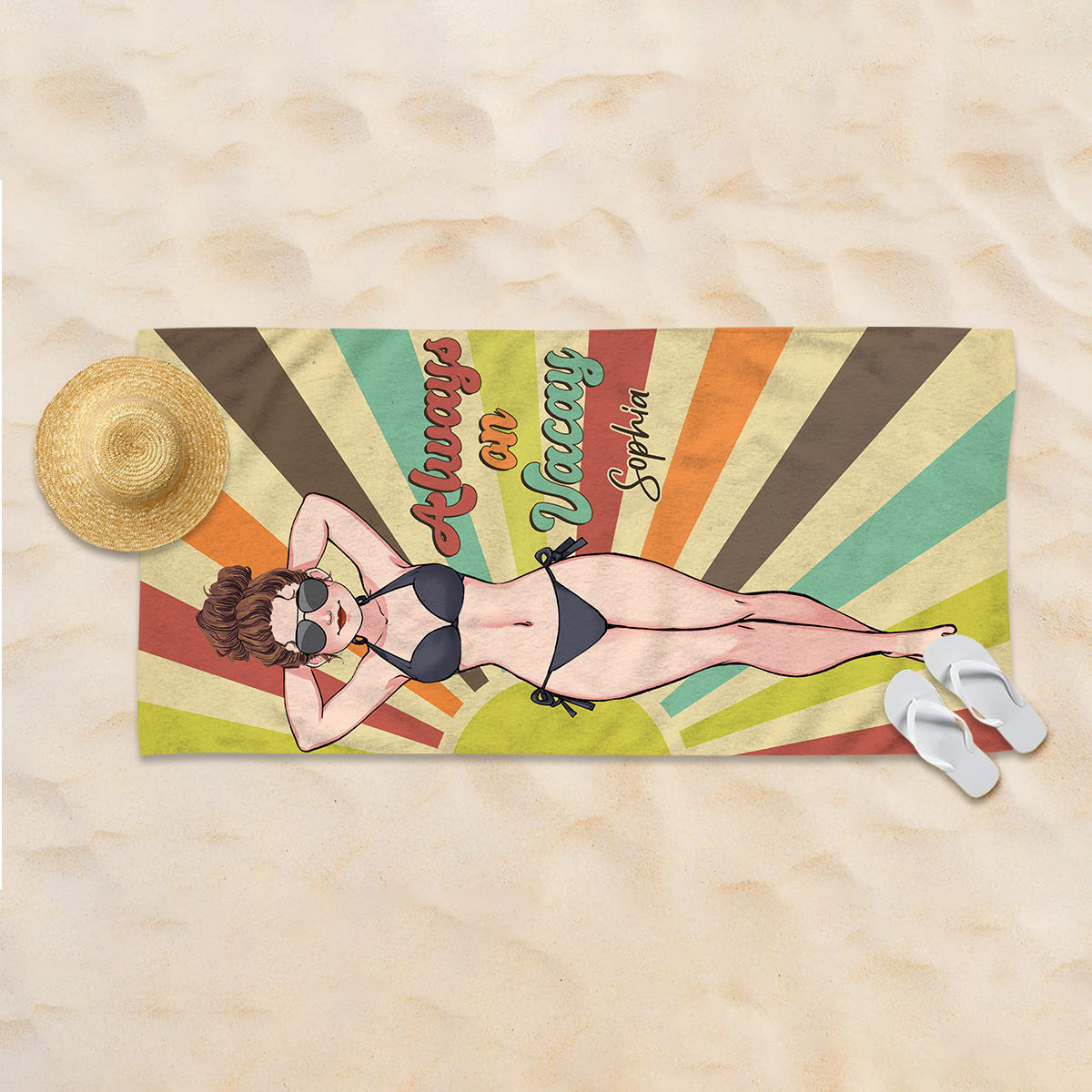 Always On Vacay - Sea Lover gift for friend, sister, girlfriend, wife, mom - Personalized Beach Towel