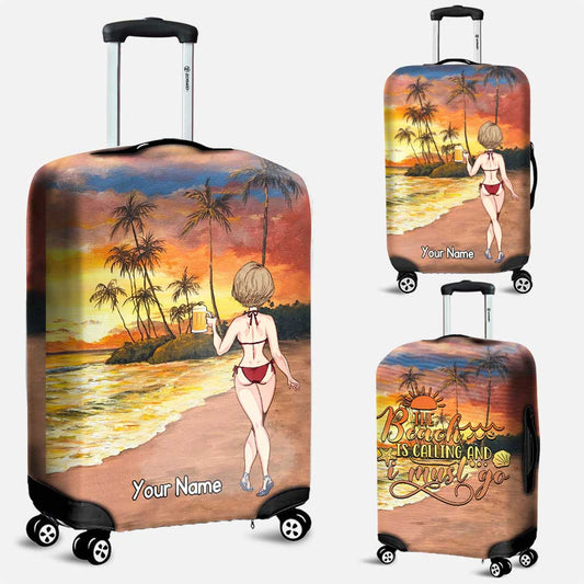 The Beach Is Calling And I Must Go - Personalized Sea Lover Luggage Cover