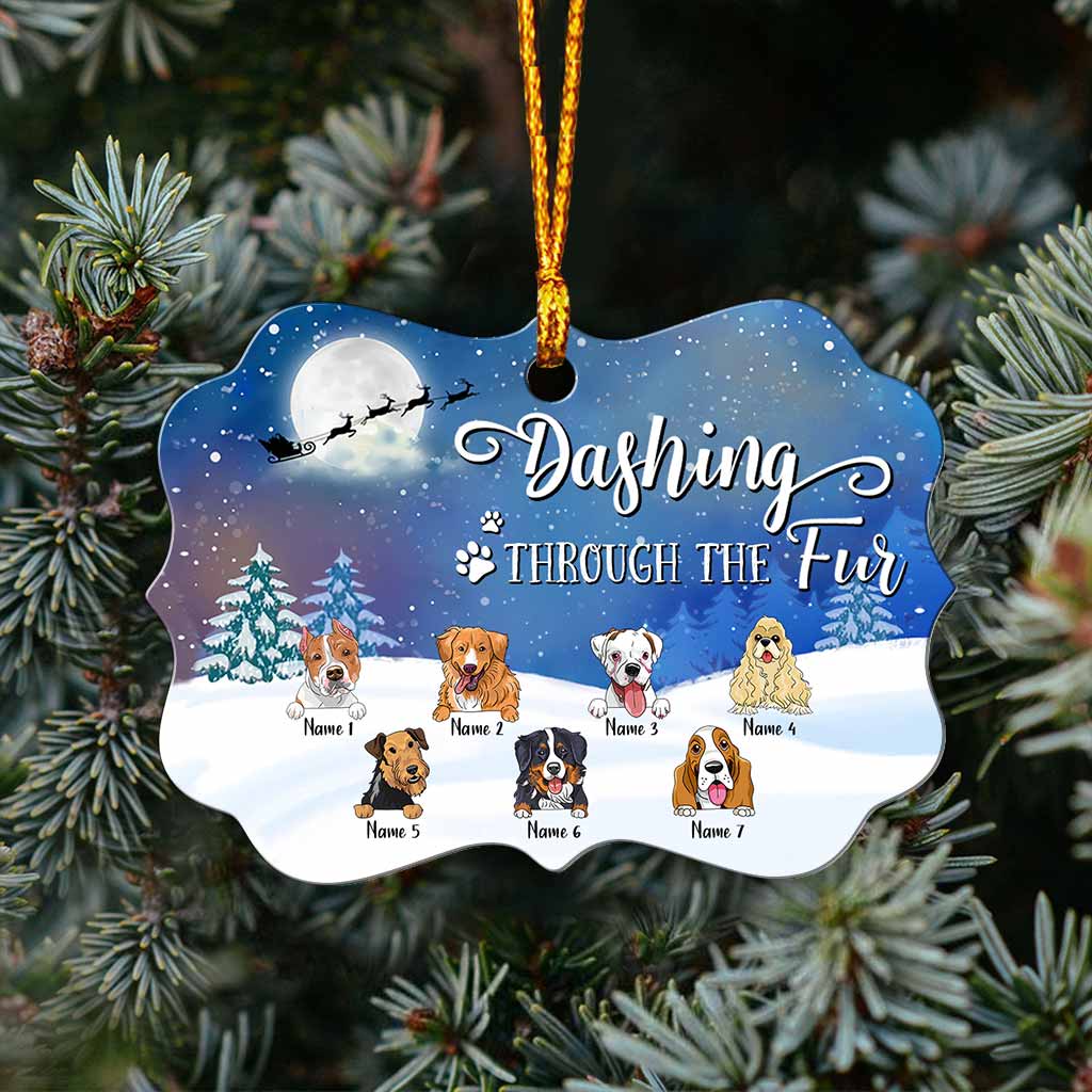 Dashing Through The Fur - Personalized Christmas Dog Ornament (Printed On Both Sides)