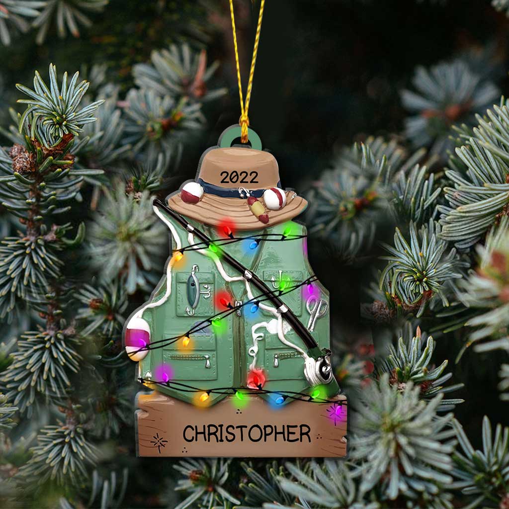 Fishing Outfit - Personalized Christmas Ornament (Printed On Both Sides)
