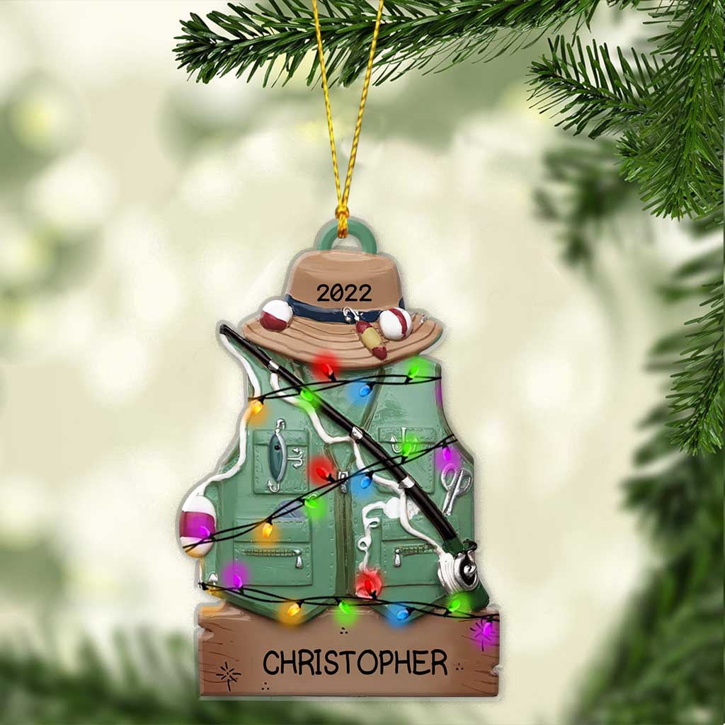 Fishing Outfit - Personalized Christmas Ornament (Printed On Both Sides)