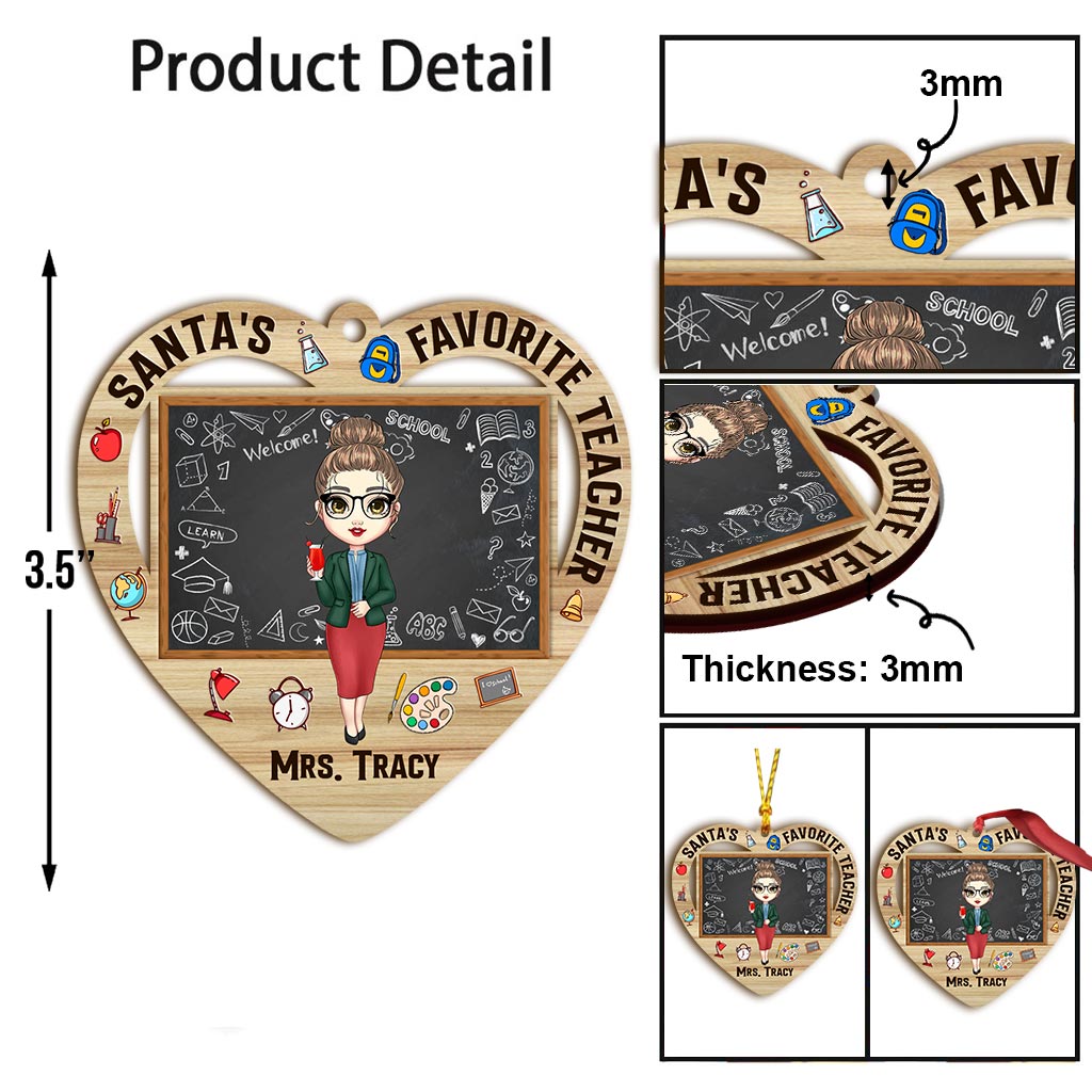 Santa's Favorite Teacher - Personalized Christmas Teacher Ornament (Printed On Both Sides)