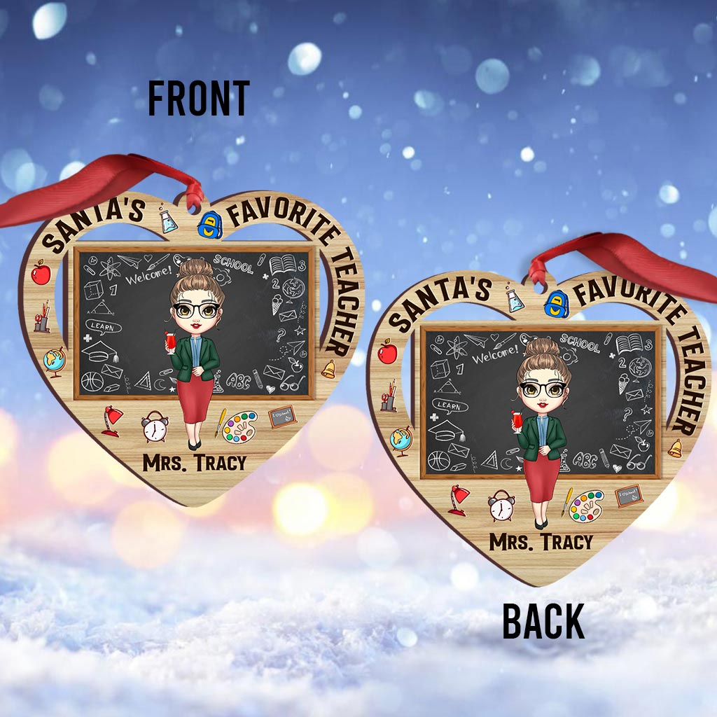 Santa's Favorite Teacher - Personalized Christmas Teacher Ornament (Printed On Both Sides)