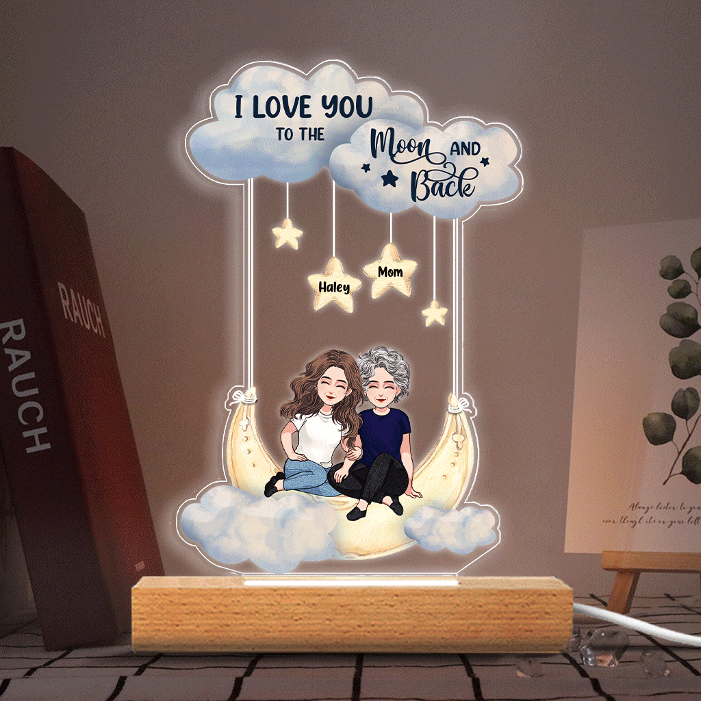 To The Moon And Back - Personalized Mother's Day Mother Shaped Plaque Light Base