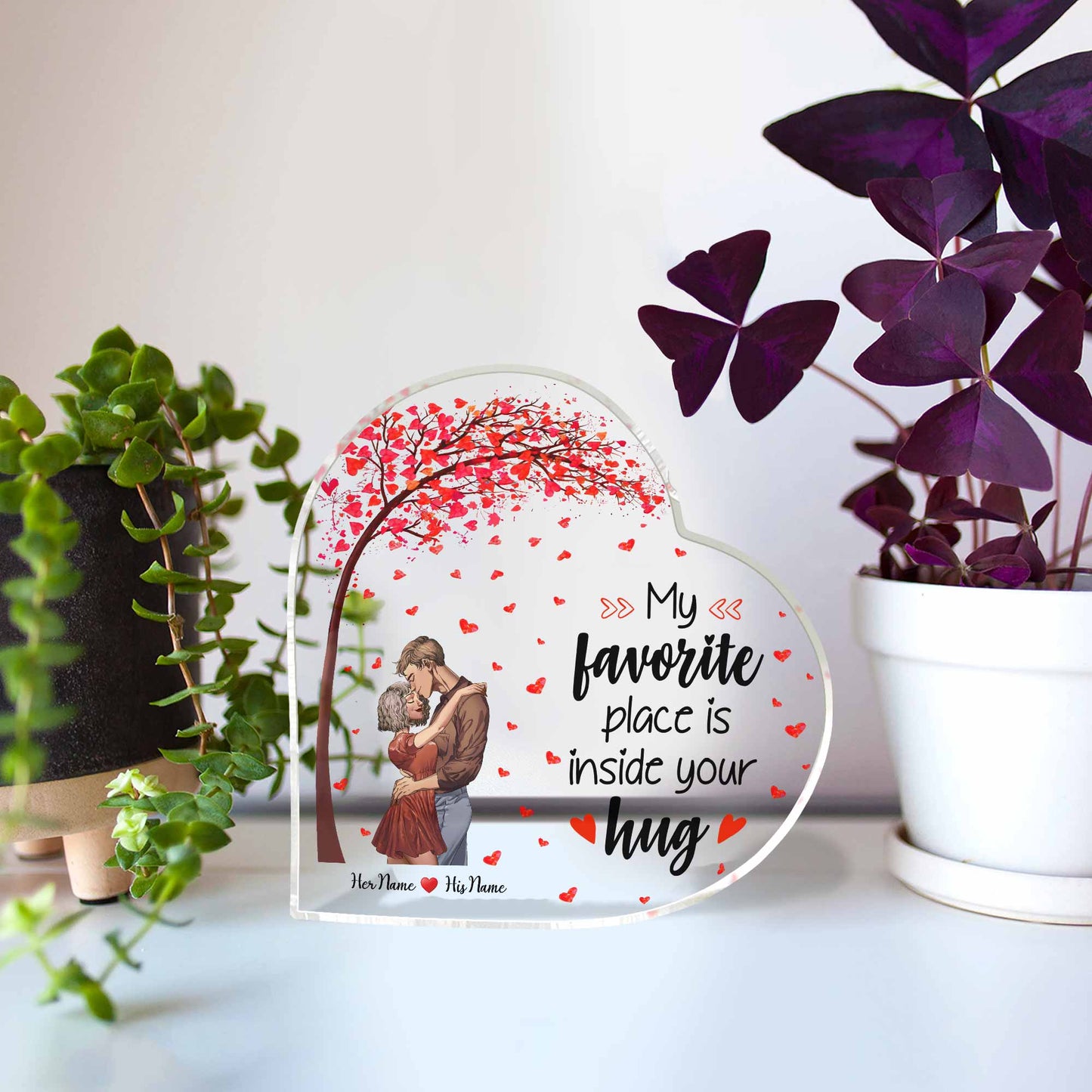 My Favorite Place Is Inside Your Hug - Personalized Couple Custom Shaped Acrylic Plaque