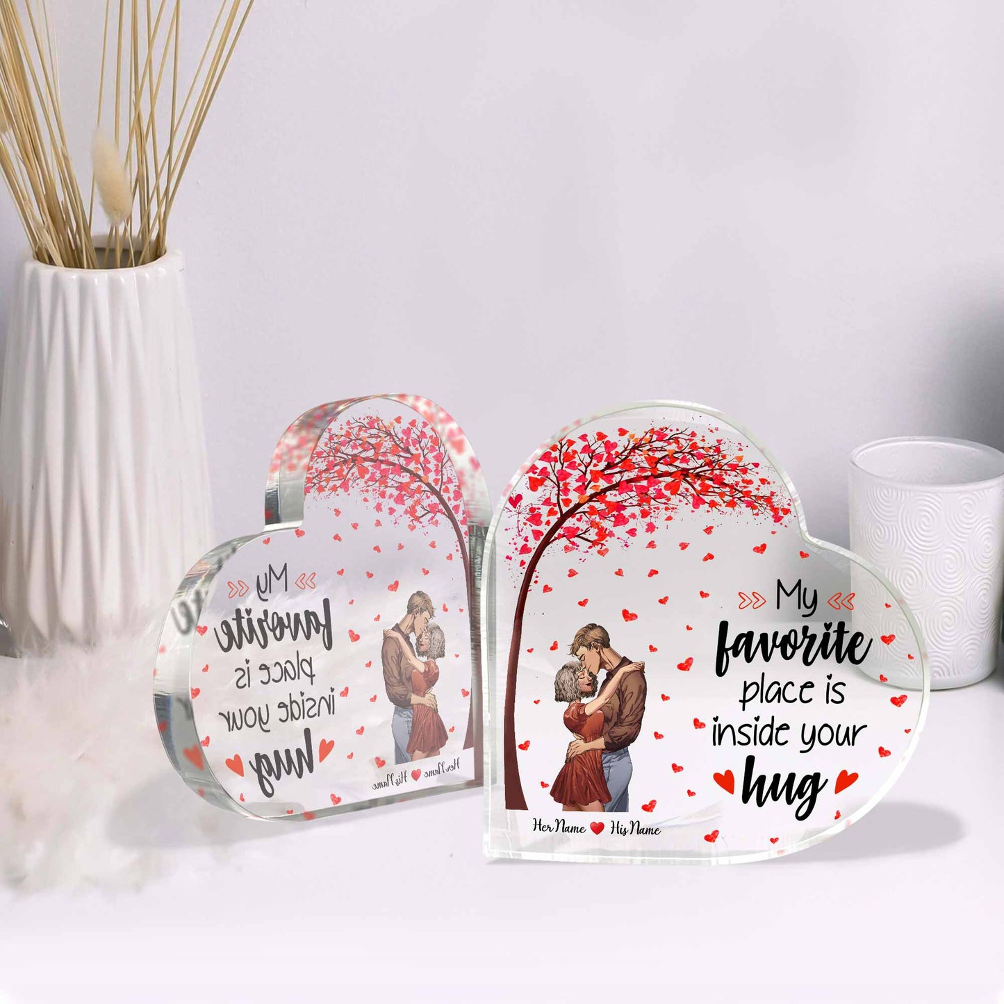 My Favorite Place Is Inside Your Hug - Personalized Couple Custom Shaped Acrylic Plaque
