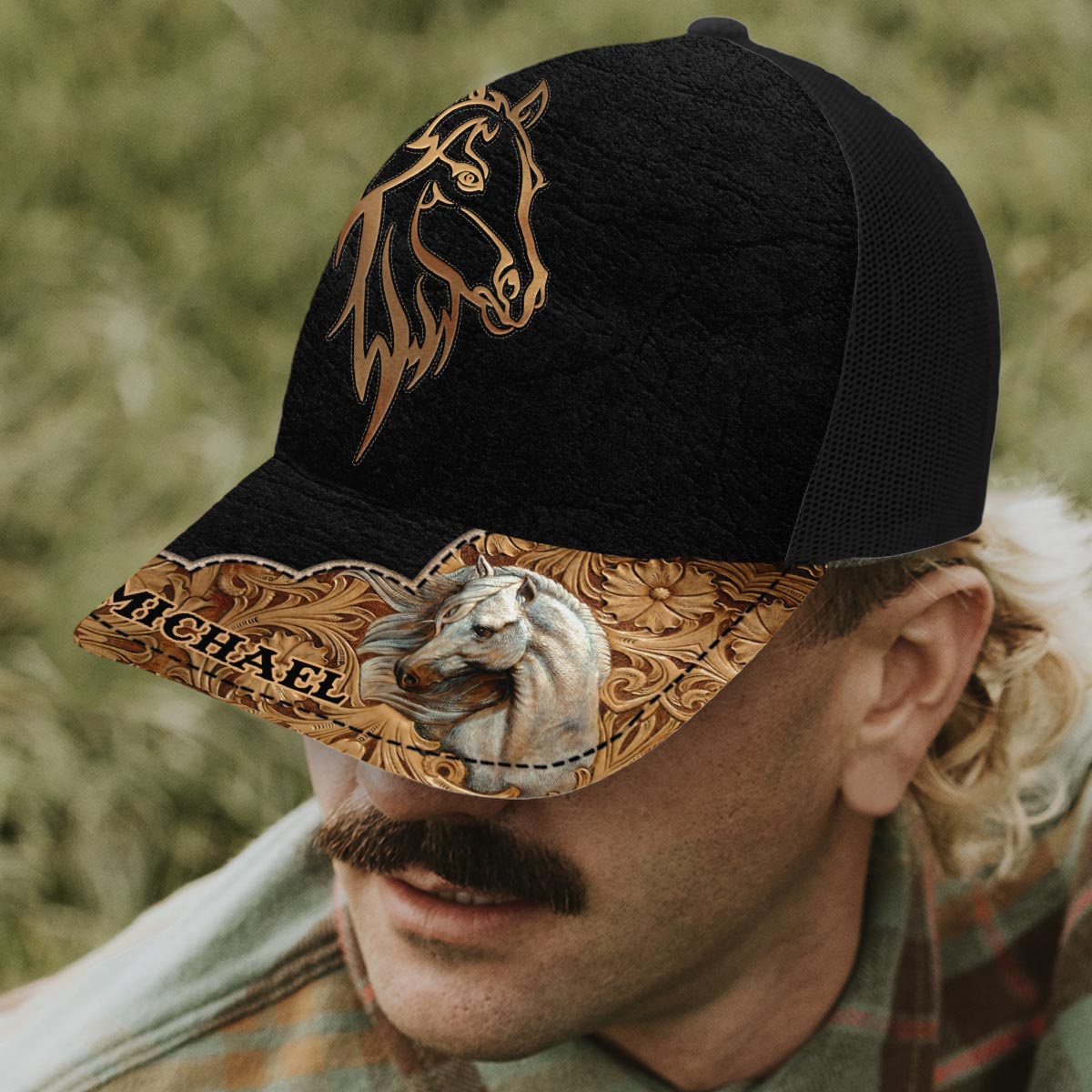 Love Horses - Personalized Horse Trucker Hat (Black Mesh)
