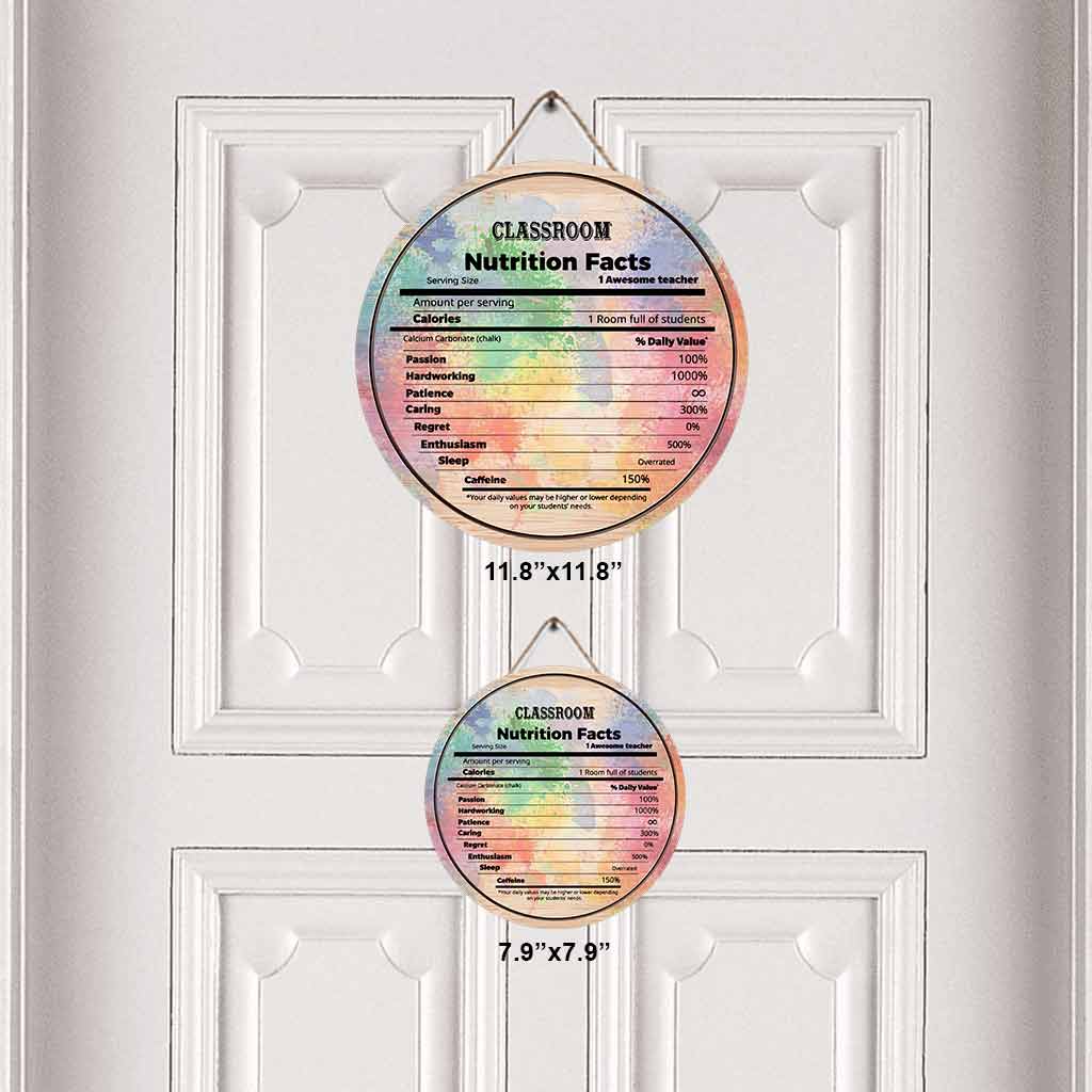 Teacher Nutrition Facts Personalized Round Wood Sign