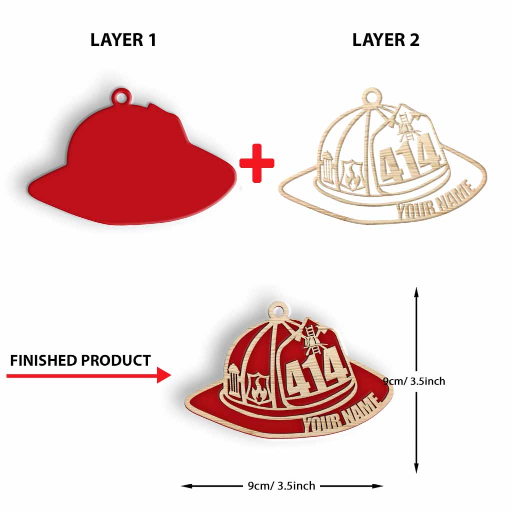 Firefighter Helmet - Personalized Christmas Layered Wood Ornament