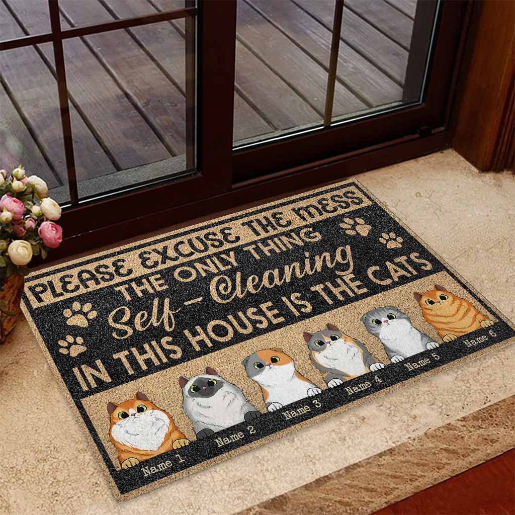 Please Excuse The Mess - Personalized Cat Doormat
