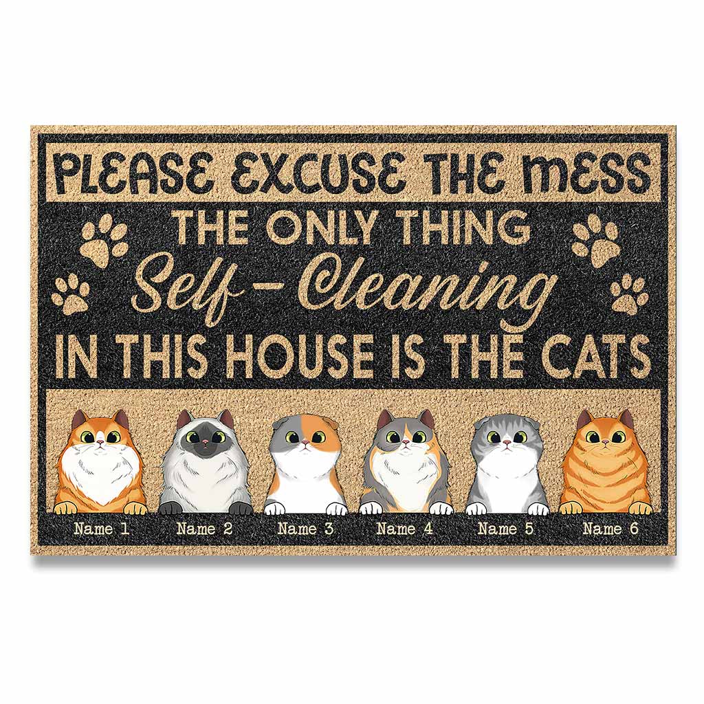 Please Excuse The Mess - Personalized Cat Doormat