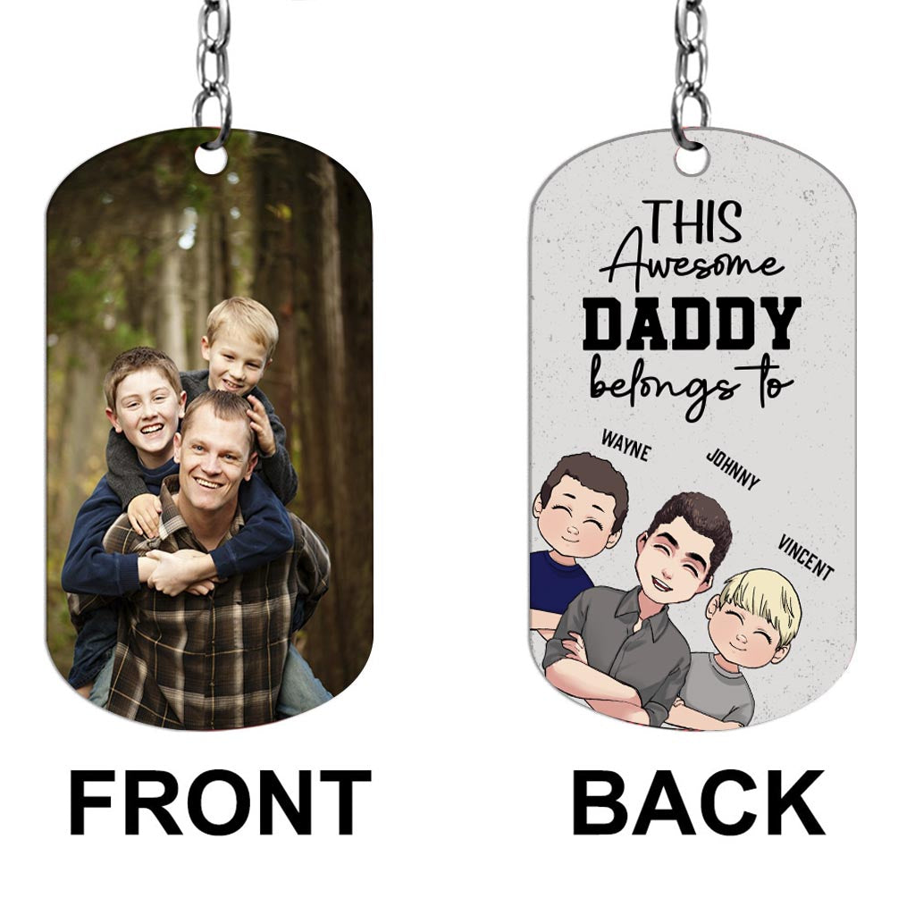 This Awesome Dad Belongs - Gift for dad, uncle, brother, grandpa - Personalized Stainless Steel Keychain