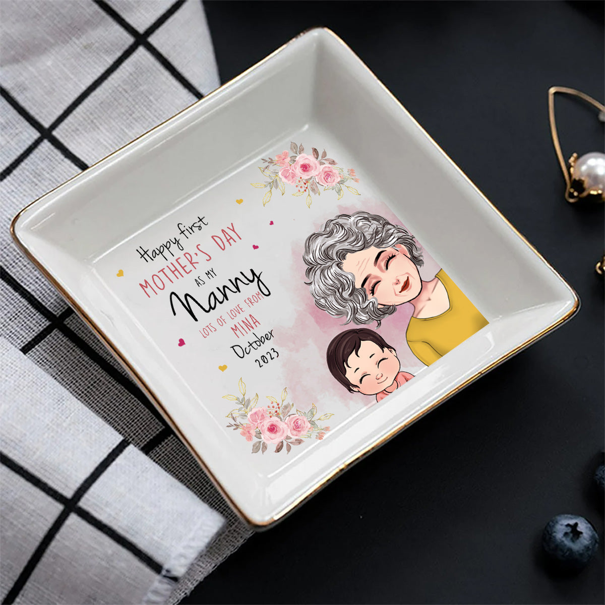 Happy Mother's Day - Personalized Mother's Day Grandma Jewelry Dish