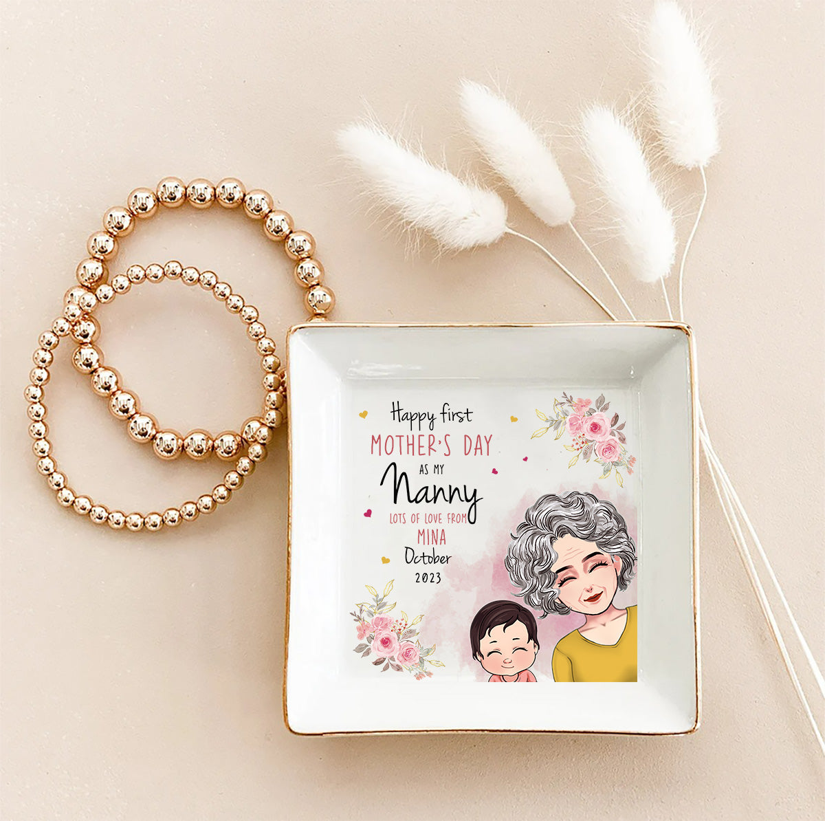 Happy Mother's Day - Personalized Mother's Day Grandma Jewelry Dish