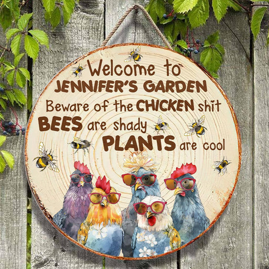 Beware - Personalized Gardening Round Wood Sign
