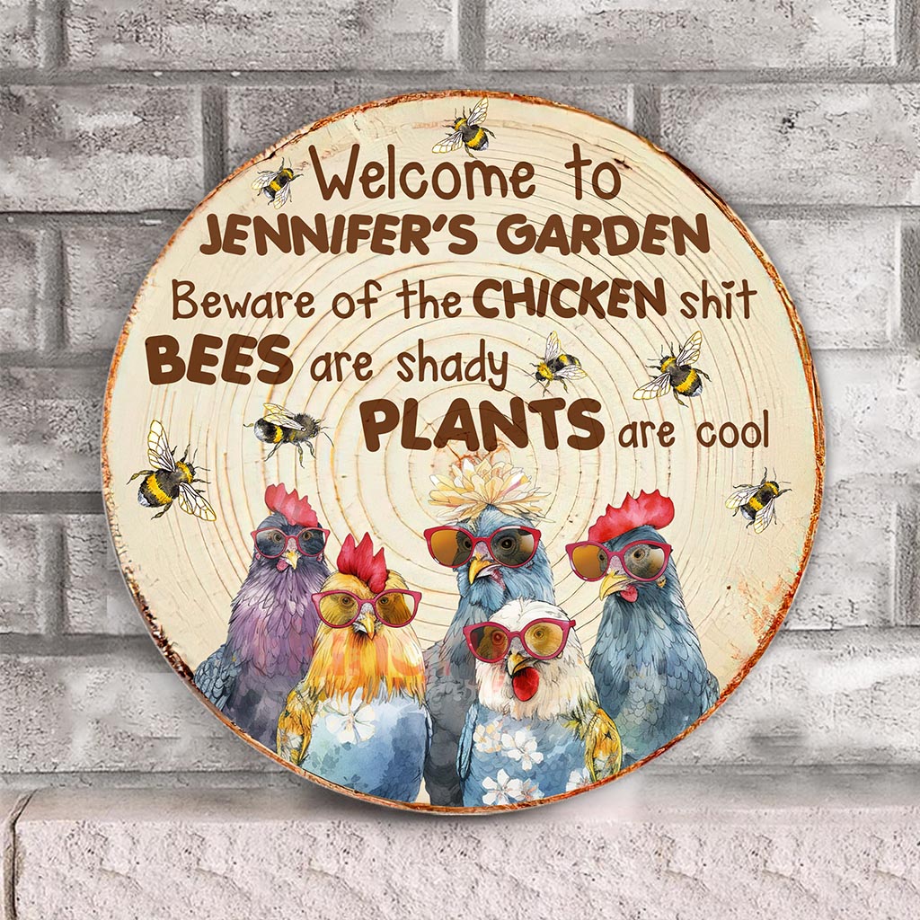 Beware - Personalized Gardening Round Wood Sign